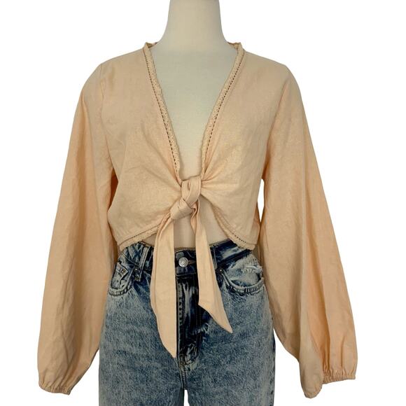 The Shore Brand Linen Tie Front Cropped Top Peach Parfait XL NWT - Picture 1 of 11